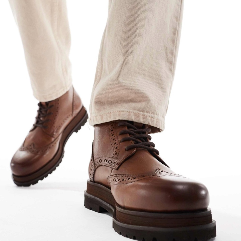 Brown ASOS Leather Lace-Up Boots with Rugged Sole